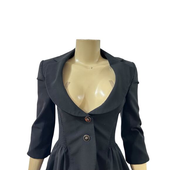 White House Black Market Blazer Jacket Womens 00 Black Tailored Smocked Peplum - Picture 3 of 13